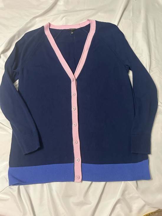 Talbots Sweaters - Talbots Petite Cardigan  Size L Womens V Neck Knit Preppy Blue Pink Sweater